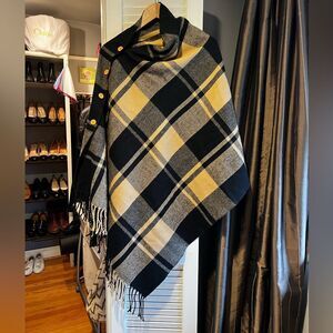 Classic Camel and Black Winter Scarf / Poncho